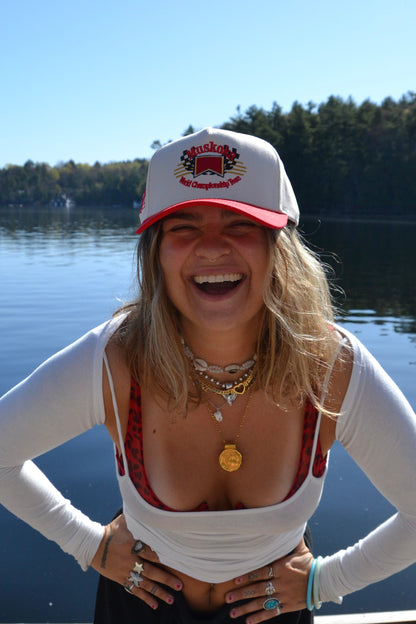 white race team hat