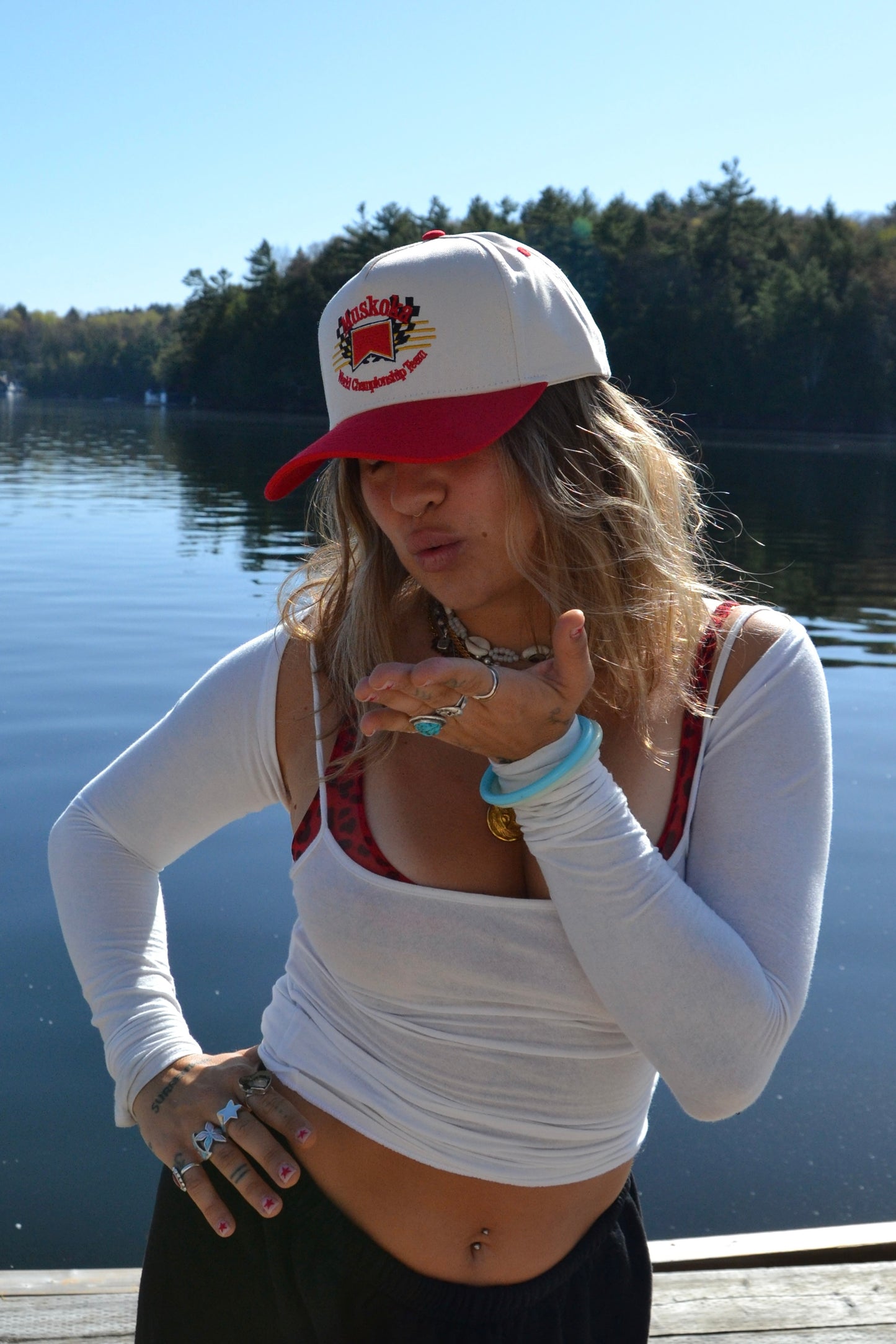 white race team hat