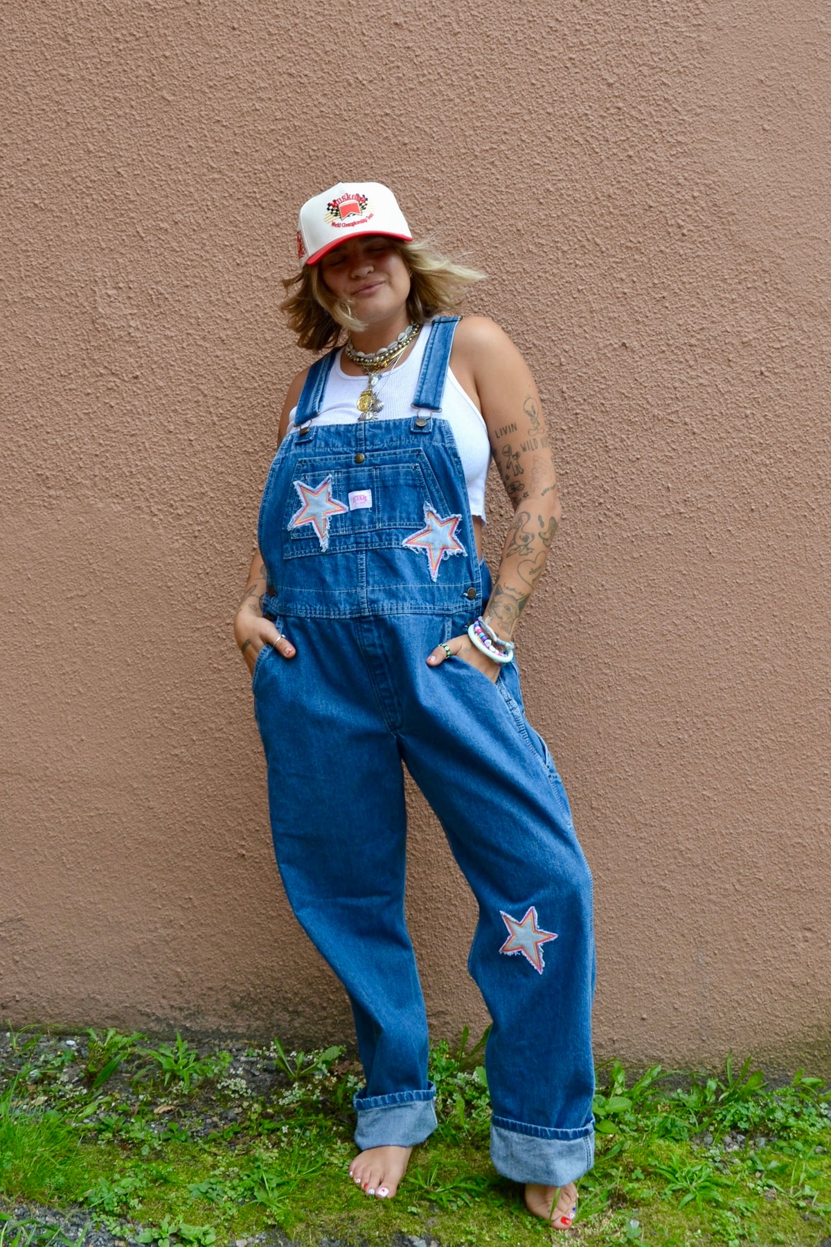 star patch overalls